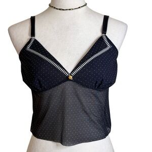 Y2K Sheer Navy Polka Dot Mesh Crop Cami Top Womens M Nautical Coquette Preppy